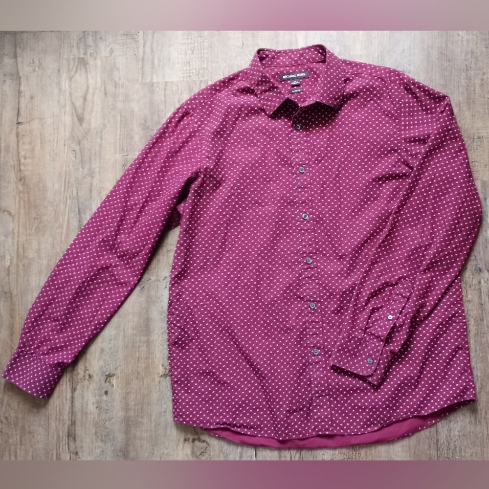Michael Kors Men's Burgandy Dress Shirt with Sticth Dot Design Size XL